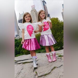 Lola + The Boys pink FOIL PLEATED SKIRT